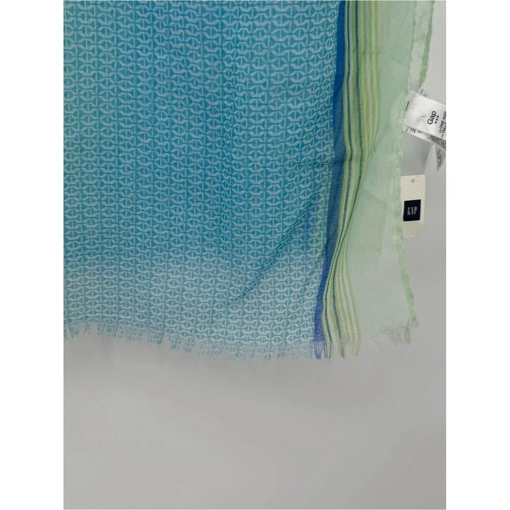 Gap Blue & Green Colorblock Fringe Scarf Wrap Accessory One Size Boho Coastal